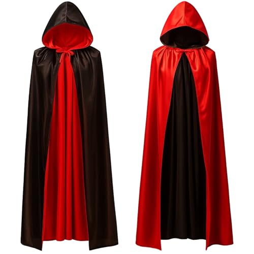 Roter Umhang, Doppelseitig Mit Kapuze 140 cm, Halloween Kostüm Vampir Damen, Rotkäppchen Kostüm Damen, Draculaura Kostüm, Gothic Fashion,...