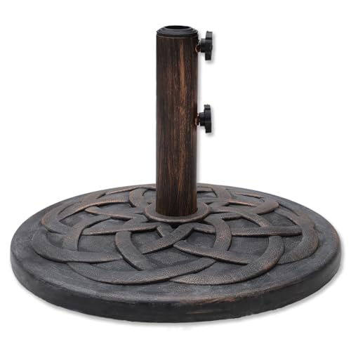 Helios&Hestia 26 lb Heavy Duty Round Plastic Built-in Cement Outdoor Umbrella Base, Concrete Weighted Stand for Patio Market Table Umbrella, Bronze