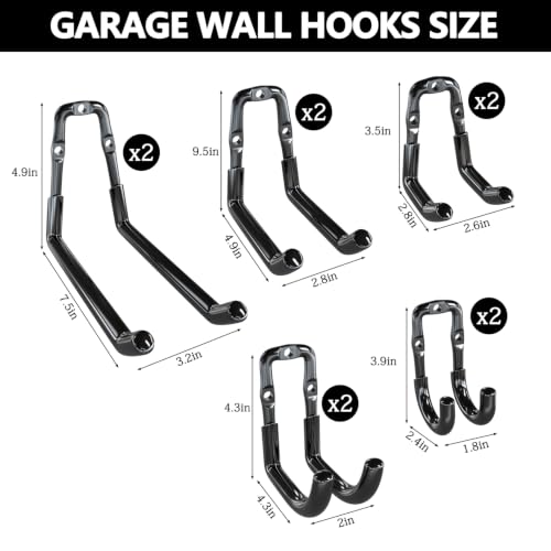 Image of 3-H Garage Hooks, Heavy Duty 10 Pack Wall Mount Storage Organizer