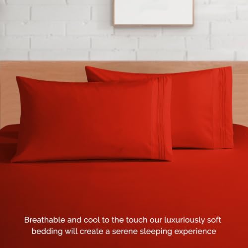 Image of Elegant Comfort Luxury Soft 1500 Premier Egyptian 4-Piece Premium Hotel Quality Wrinkle Resistant Coziest Bedding Set, All Around Elastic Fitted Sheet, Deep Pocket up to 16inch, Queen, Red