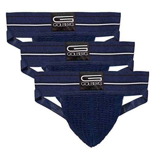 GOLBERG G Mens Athletic Supporters (3 Pack, Midnight Blue, Medium) - Jock Strap Underwear - Extra Strength Elastic