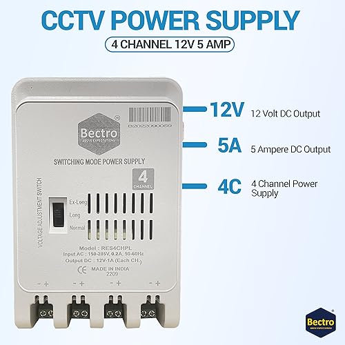 Image of Bectro Security Camera's CCTV Power Supply for 4 Channel (12V 5 Amp) SMPS (Switch Mode Power Supply) with Voltage Booster Technology