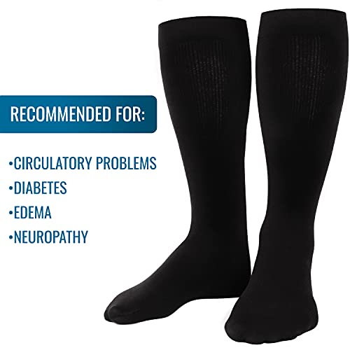 Image of Heelbo Compression Mens Dress Socks to Energize and Relieve Tired, Achy Legs and Improve Blood Flow and Reduce Ankle, Leg and Foot Swelling, Mild Compression, Black, Small