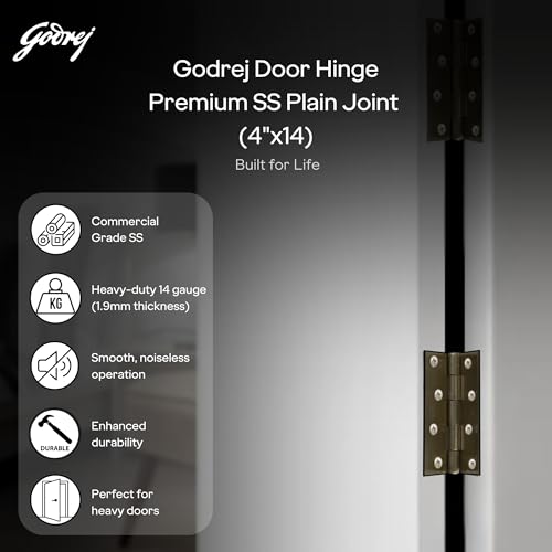 Image of Godrej Door Fittings | 4 inch x 14 Gauge Plain Joint Door Butt Hinges (Pack of 1, 5 Pcs /Pack) | Antique Brass Finish, Smooth Operation | 4 Holes Kabza for Home Main Door, Bedroom | 1 Yr Warranty