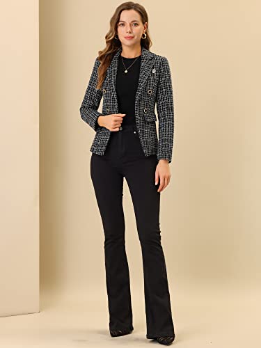 Allegra K Women's Tweed Jacket Plaid Blazer Long Sleeve Elegant Work Open Front Tweed Blazer Jackets3
