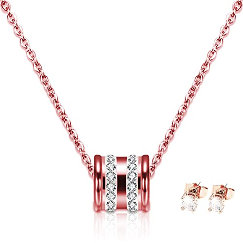 Eira Wen Parure or rose avec pendentif boucle incrustée de cristaux Preciosa pour femmes Cadeaux de fête des mères pour sa maman épouse petite amie Cover