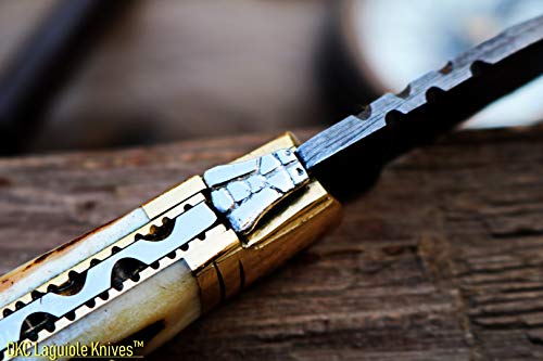 Dkc Knives Dkc-62-St-Ds Stag Prince Laguiole Damascus Steel Folding Pocket Knife 4" Folded 7.25" Open 3.5" Blade 3Oz 3.25" Blade High Class Looks Incredible Tm #TOP7