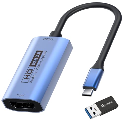 GUERMOK Video Capture Card, USB3.0 HDMI to USB-C Capture Device, Stream & Record at 2K@30FPS 1080P@60FPS, Compatible with iPad Mac OS Windows, Quest 3, OBS, Zoom, PS5/4, Switch, Xbox (Blue)
