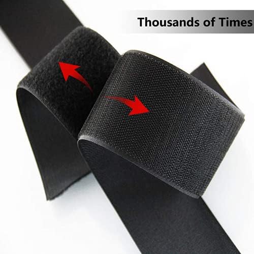 hadio 50mmX5M Sew on Hook and Loop Tape Set, Non-Adhesive Back Nylon Fabric Fastener, Non-Adhesive Interlocking Tape Black, Non-Adhesive Nylon Strips Fabric for Sewing