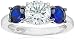 Platinum-Plated Sterling Silver, Swarovski Zirconia Round Center Stone, and Created Sapphire 3-Stone Ring