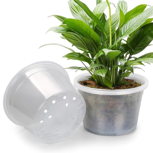 WTXHOP 5 Pack 12 Inch Large Clear Nursery Pots with Drainage Hole Plastic Plant Pots for Seedlings Flowers Vegetable Indoor Outdoor Gardening Used as Liners Inside Decorative Pots (12 Inch)