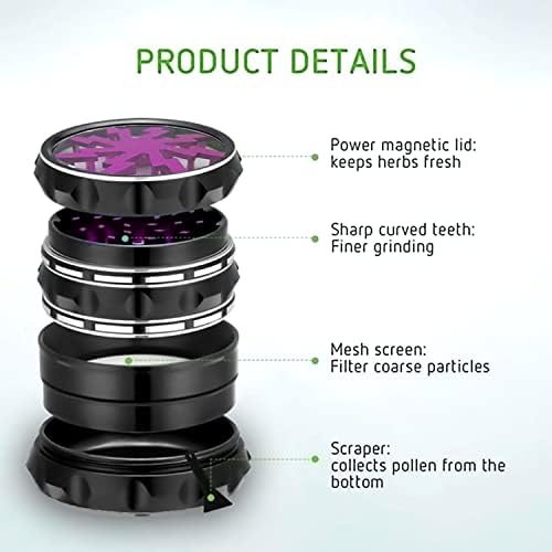 Clear Top Herb Grinder Metal Large 2.5'' Large 4-Part , Aluminum Alloy Spice Grinder with Pollen Catcher (Black Purple)