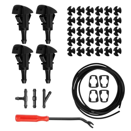 42 Pcs Windshield Washer Hose Kit-2M Washer Fluid Hose, 3 Pcs Hose Connectors, 4 Fan Nozzles, for Connecting Car Water Pump and Nozzles Universal Fit for Most Car Windshield Fluid Tubing