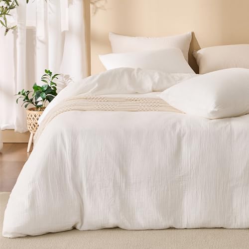 RENEWROOTS Off White Duvet Cover Queen Size 100% Sandwashed Cotton