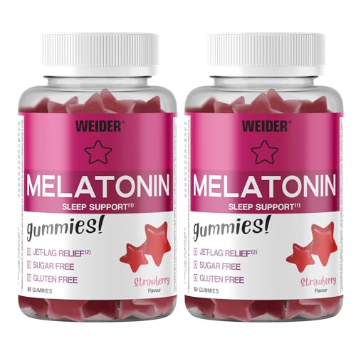 Weider Gominolas de melatonina, Sabor Fresa, Pack duo 2 x 60 Unidades