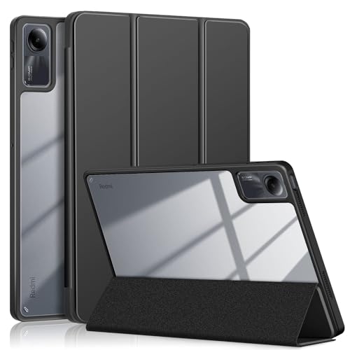 TOPCASE Custodia trasparente PC Backup per Xiaomi Redmi Pad SE 11 Pollici 2023 con Supporto Penna, Ultra Sottile Custodia con Supporto Funzione e Auto-Sonno/Stela,Nero