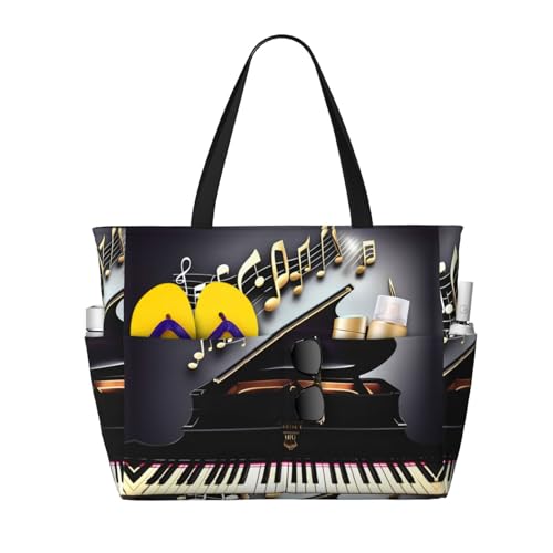 Sac à bandoulière imprimé notes de musique et pianos noir le cadeau idéal pour pianiste