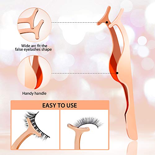 Eyelash Curler, Terresa 4 in 1 Beauty Eye Lash Curlers with Tweezers and Replacement Silicone Refill Pads, Women Makeup Kits for All Eye Shapes (Rose Gold)