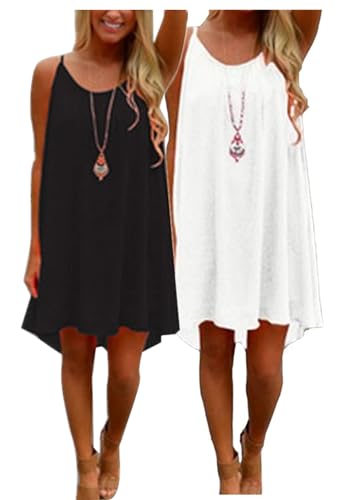 Gellmall 2PCS Strandkleid Frauen Spaghetti Neon Hollow Back Chiffonkleider Criss Cross Strandbekleidung Swimsuit Cover Up Mini Sommerkleid 5XL