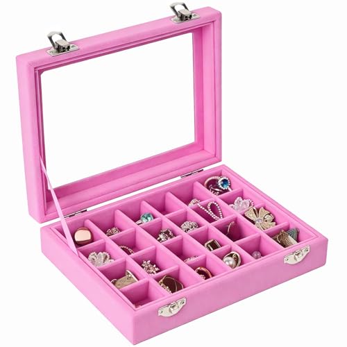 EONGOA Velvet 24-Grid Jewelry Organizer Box, Light Pink #TOP4