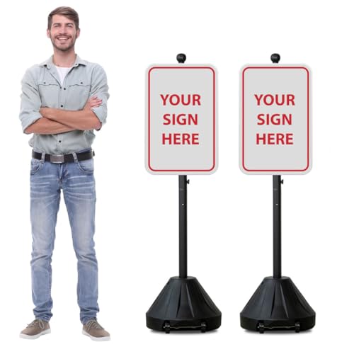 Rugged Blue 60” Grip N Tip Portable Sign Holder with Wheels, Customizable Sign Display Stand, Metal Holder for Street Signs, Outdoor Signs for Businesses, Office Sign or Yard Sign, Black (2)