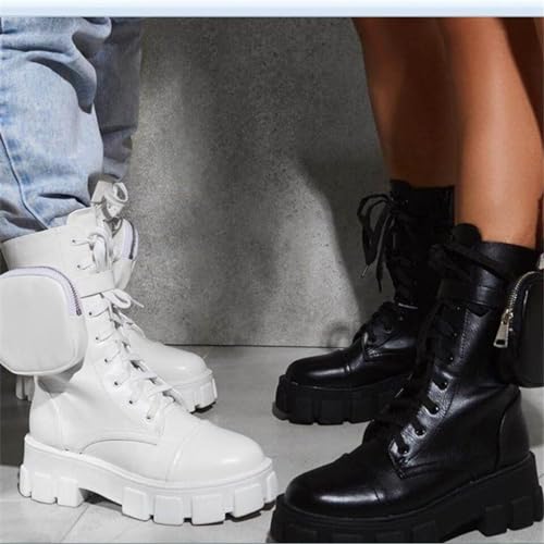 GUNIYIFS Women Combat Boots Black Platform Ankle Boots for Women Lug Sole Lace up Mid Heel Motorcycle Boots High Tops Booties3