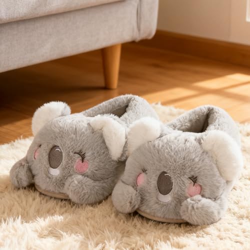 Image of ARELUX Animal Slippers Cotton Adult Unisex, Cute Novelty Raccoon Fox Red Panda Plush House Shoes with Non-Slip Sole, Warm Fuzzy Lining for Indoor Outdoor Cosplay Party Gift