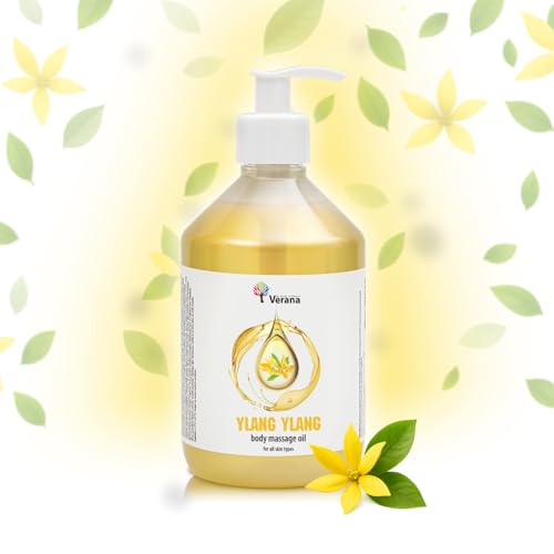 Verana Aceite de Masaje Ylang Ylang, Cosmético Natural, Para el Cuerpo, Todo tipo de Pieles, Masaje Rejuvenecedor y Revitalizante, Anticelulítico, Aromaterapia (500ml)