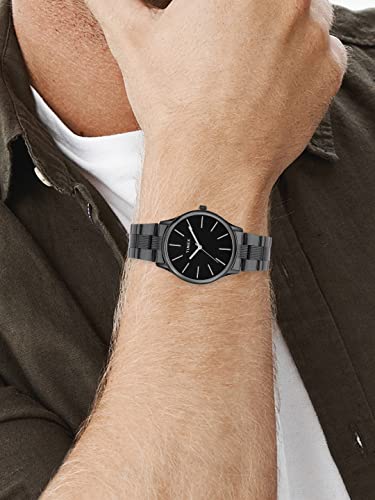 Image of TIMEX Analog Watch for Man with Black Round Dial & Black Stainless Steel Bracelet Band Water Resistant Men's Wrist Watches - TWTG73SMU05