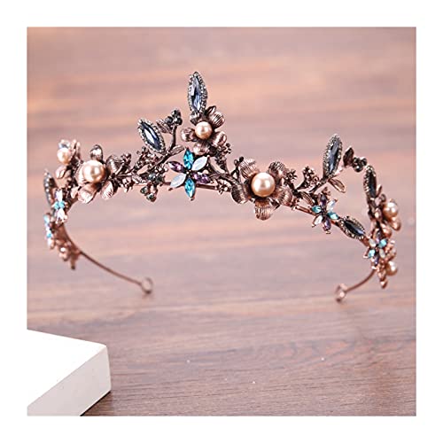 Tiara de cristal de imitación vintage y corona nupcial floral brillante para novias