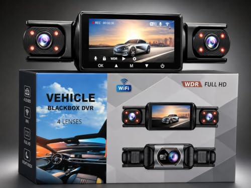 Image of 4 Channel Dash Camera, Front Rear Left Right Recording, Full HD 1080P Dash Cam, WDR Night Vision, G-Sensor, Loop Recording, 24H Parking Monitor, Wide Angle Car DVR