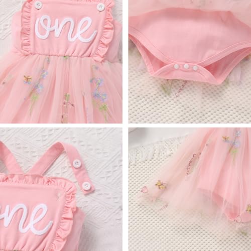IMEKIS Baby Girls 1st Birthday Outfit Embroidered Floral Tulle Boho Romper Dress Headband Cake Smash Photo Shoot4