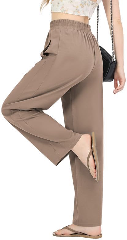 JEKAOYI Womens Casual Pants Pull On High Elastic Waist Stretchy Trousers | Comfy for Spring Summer and Fall, Loose Fit Straight Leg, Pockets, Suitable for Office
