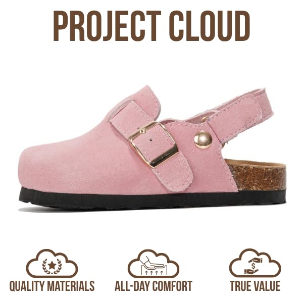 Image of Project Cloud Kids Clogs 100% Genuine Leather with Natural Cork Footbed & Memory Foam Insole Arch Support - Non-Slip Clogs for Kids - Slippers Sandals for Boys & Girls Footwear