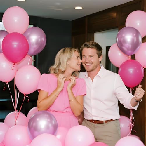 Image of 100Pcs Pink Balloons 12Inch Hot Pink Metallic Pink Balloon Light Pink Balloon for Birthday Wedding Baby Shower Princess Party Decorations