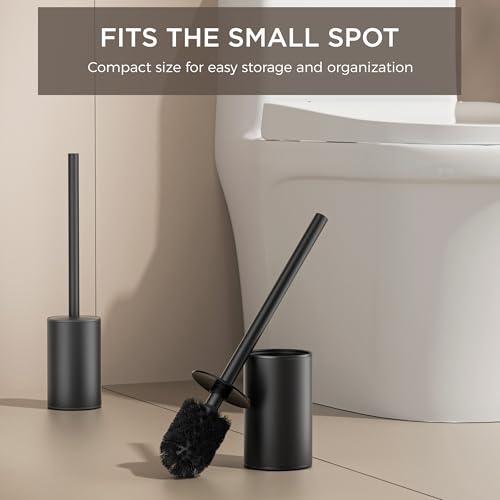 Image of FORIOUS Toilet Brush and Holder Set, 304 Stainless Steel Heavy Duty Base and Handle for Bathroom Deep Cleaning, Toilet Bowl Cleaners Brush with Holder, Space Saving for Storage (2, Matte Black)