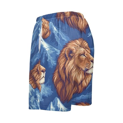 Men's Short Pajama Bottoms Lions Portrait Mountain Home Casual Sleep Pants2