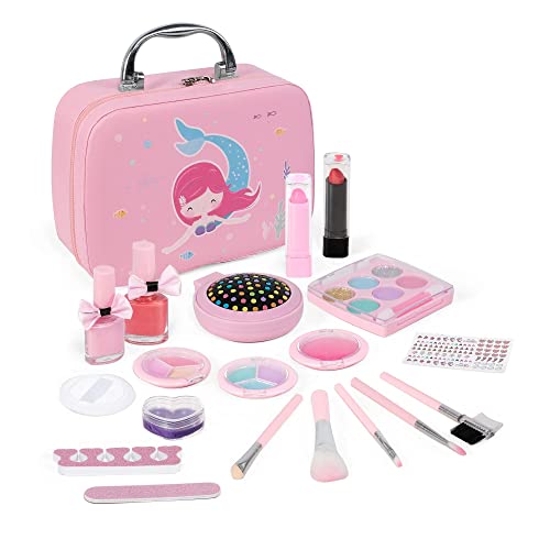 Kids Makeup Kit for Girl, Real Washable Kids Makeup Set Toy for Little Girls, 21 Pcs Non-Toxic Makeup Kit with Cosmetic Kit Bag for Girls Birthday Ages 3 4 5 6 7 8+ ,Pink