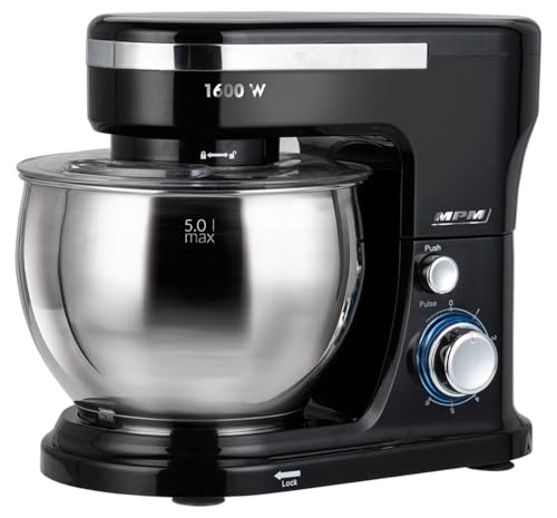 MPM - Robot de cocina planetario con 2 cuencos para mezclar 4 y 5 litros - Robot de cocina de 1600W - Negro
