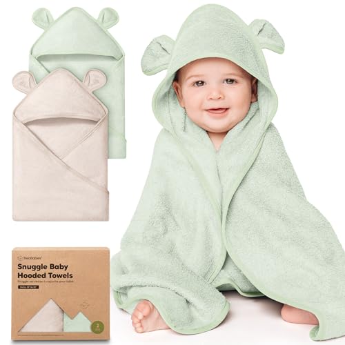 Image of KeaBabies 2-Pack Hooded Baby Towels for Newborn - 30x30 Soft & Absorbent Viscose from Bamboo Baby Bath Towels with Hood for Infant, Toddler,Kids,Boys Girls,Newborn Bath Essentials (Sage, Petite)