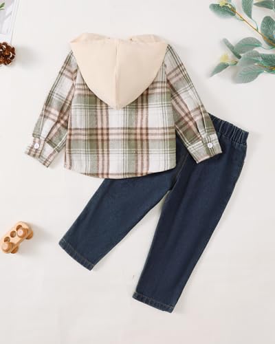 Image of Renotemy Toddler Baby Boy Clothes Denim Outfits Infant Hooded Sweatshirt Jeans Pants Little Boys Clothing