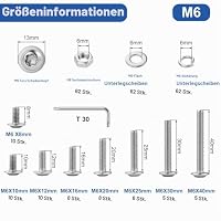 FandWay 248 Stk Linsenkopfschraube mit Flansch,M6 Torx Schrauben ISO 7380-2 Flanschschraube Gewindeschrauben Edelstahl A2 V2A Maschinenschrauben Muttern Unterlegscheiben Kit mit T10 Schlüssel. – Ansicht 3