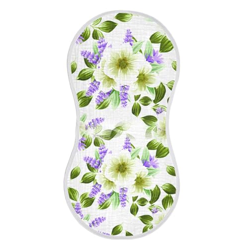 Muslin Baby Burp Cloths Set of 1, Soft Absorbent Lush Floral Cotton Burping Cloth, Milk Spit Up Rags for Newborn Unisex, 22 x 11 Inch