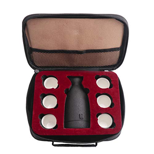 Ceramic Sake Set And Cups + Keep Sake Storage Gift Box, Traditional Porcelain Pottery Saki Drink Set Kit, 7-Piece Include 1 Sake Bottle 6 Cups #TOP4