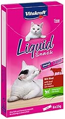 Vitakraft Liquid Snack, snack gatto, snack gatto cremoso, con manzo ed erba gatta, in bustine singole, per una flora intestinale sana (1 confezione con 6x 15g)