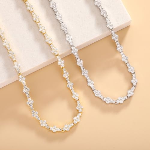 TOPGRILLZ Tennis Necklace for Women Choker Chain Necklace 14K Gold Plated 5mm Dainty Diamond Tennis Chain 16-24 Inches Gold Jewelry3