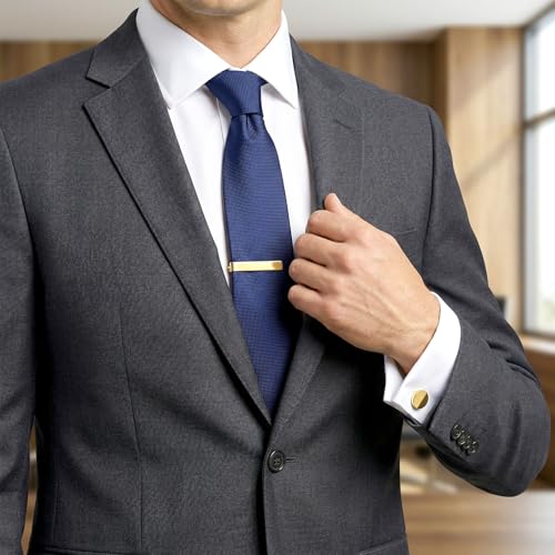 Set de 3 piezas: pasador de corbata y mancuernas doradas para hombre miniatura 5