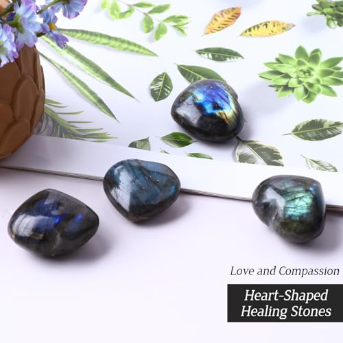 Image of 1.18in-1.97in Natural Labradorite Large Heart Stones Healing Crystals Gemstones Gifts Heart Shaped Rocks for Home Decor Reiki Meditation Women