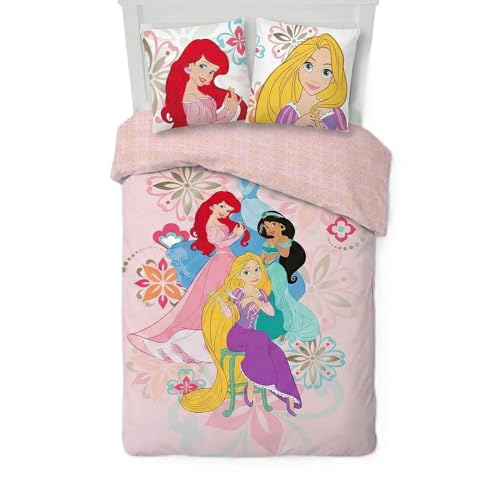 Princesses Parure de lit Enfant | Housse de Couette 140x200 cm + taie d’Oreiller 50x70 cm, 100% Coton | Parure Douce et Respirante pour Enfants | Design...