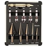 Rocaris 5 Pack Step Drill Bit & 5 Pack Countersink Drill Bit Set, Titanium Coated, 50 Sizes of Step Bit for Metal with Aluminum Case, Multiple Hole Stepped Up Bits for DIY